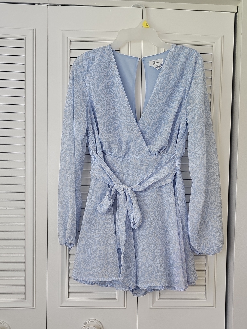 Japna Light Blue Paisley Wrap Romper with Tie Waist